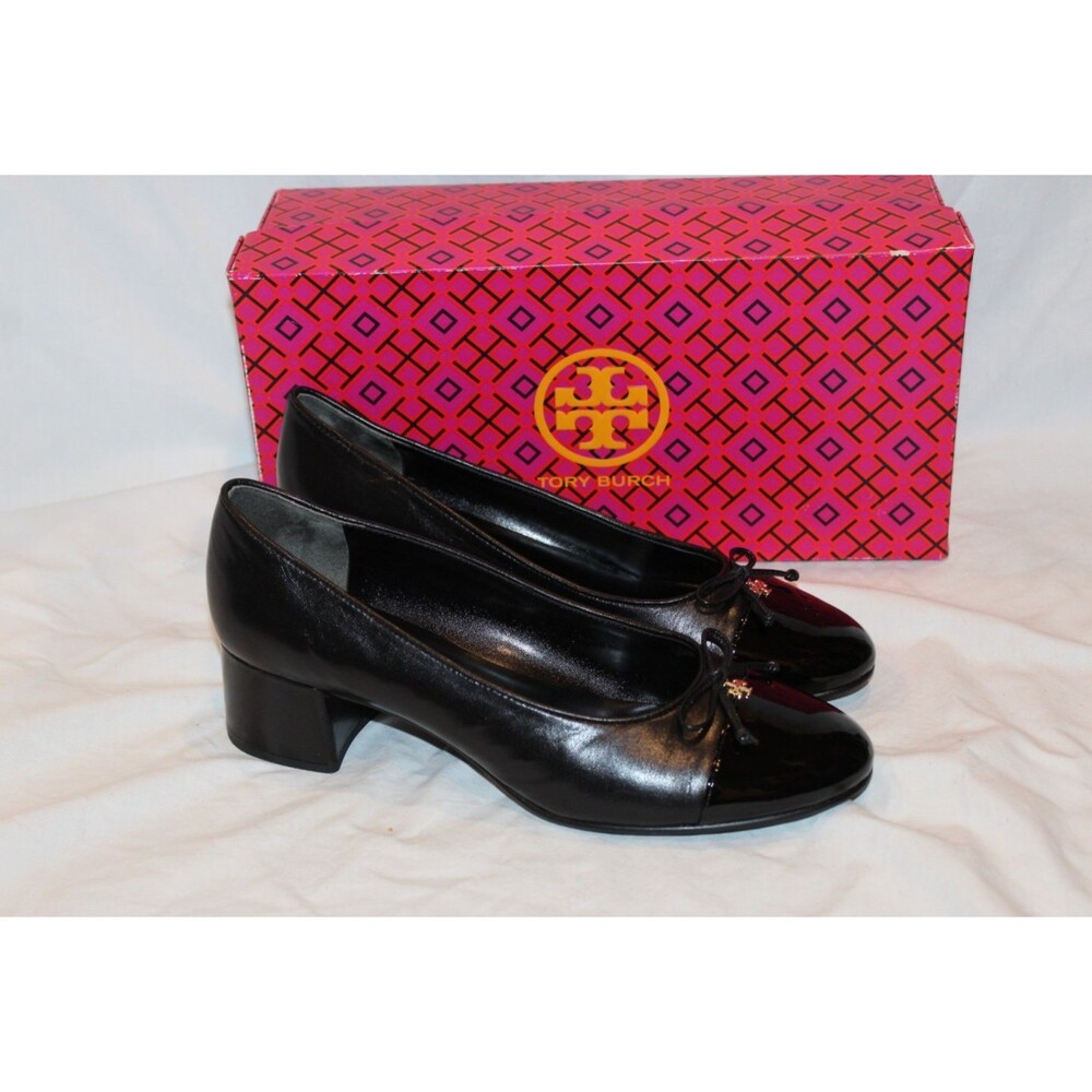 Tory Burch Women's Cap Toe 45mm Pump Shoes Goat Leather Perfect Black NEW SZ 9